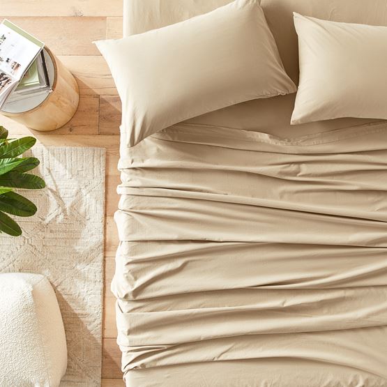 Stonewashed Cotton Sesame Sheet Separates + Pillowcases