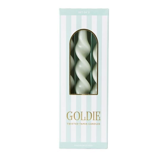 Goldie Soft Sage Taper Candles Pack of 3