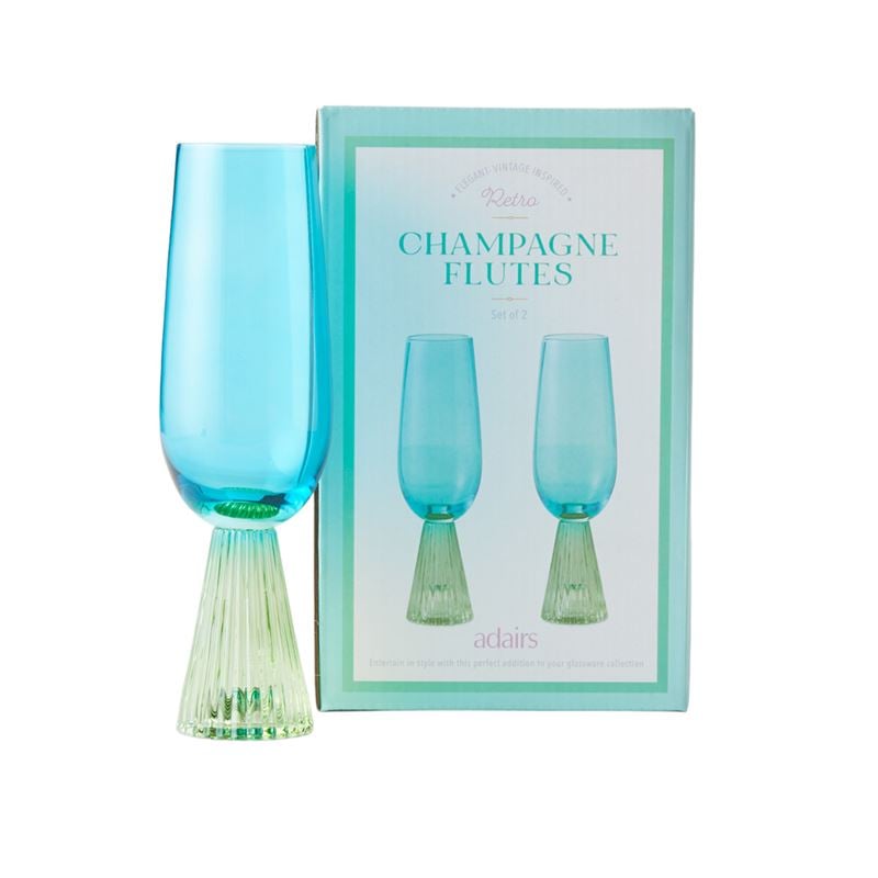 Retro Blue & Green Champagne Flute Pack of 2
