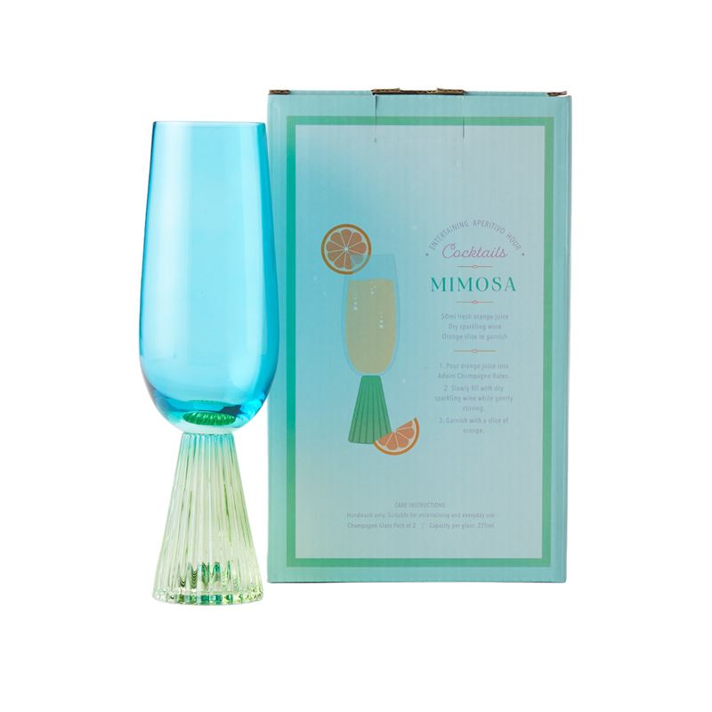 Retro Blue & Green Champagne Flute Pack of 2