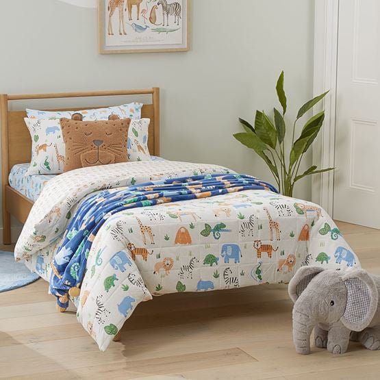 Jungle Adventure Grey Marle Jersey Quilted Quilt Cover Set