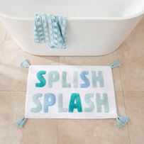 Splish Splash Blue & Mint Text Bath Mat