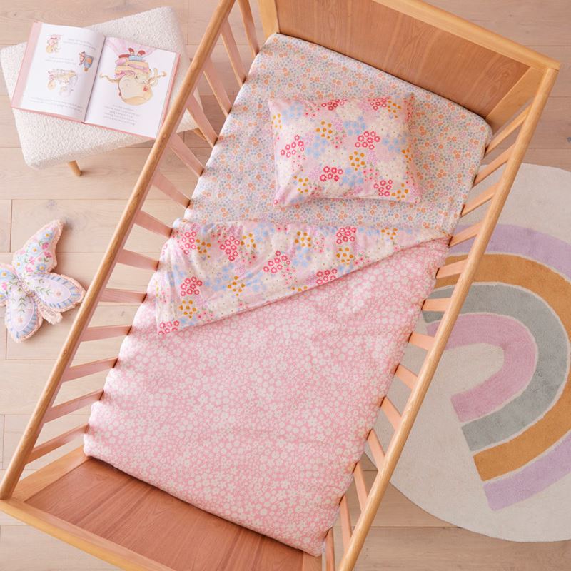 Polly Floral Pink Flannelette Cot Quilt Cover Set