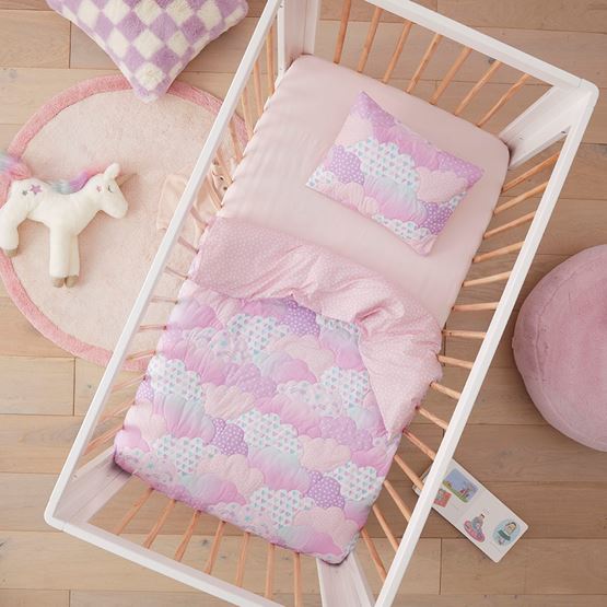 Sleep In The Clouds Lilac Cot Quilted Quilt Cover Set