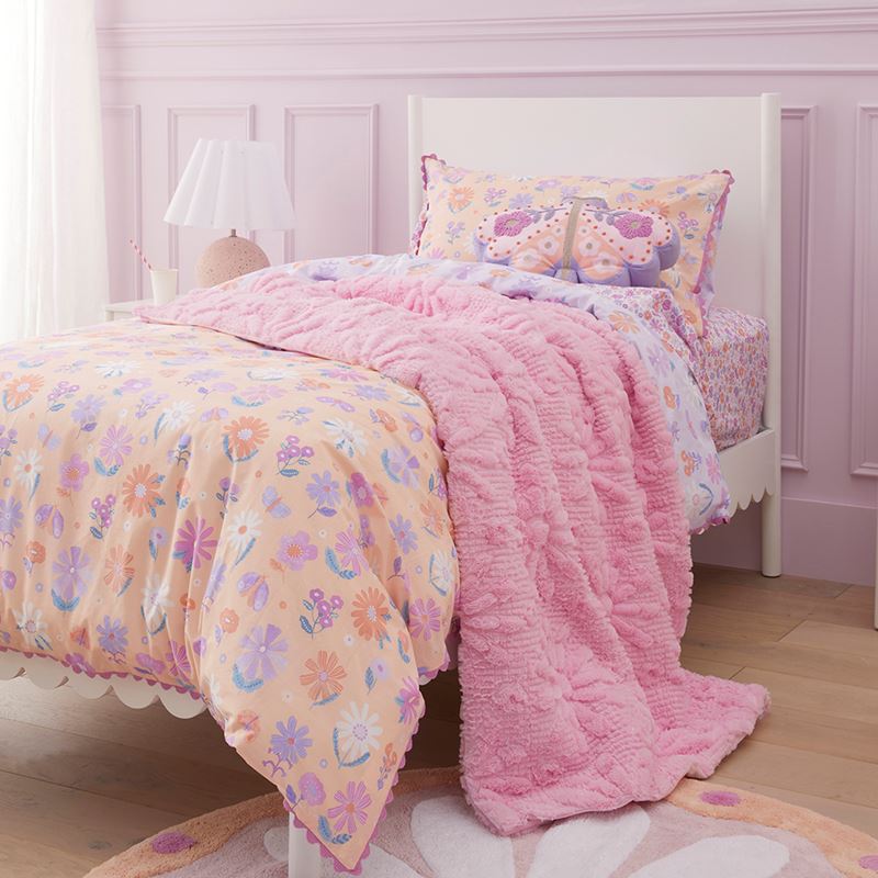 Marni Floral Pink Faux Fur Blanket