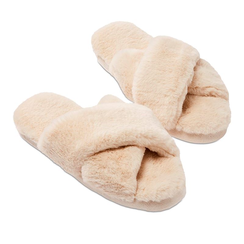 Crossover Ivory Fur Slippers