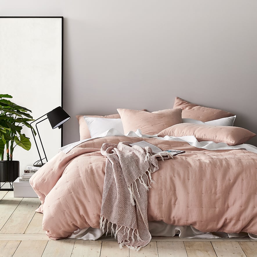 Vintage Washed Linen Quilted Nude Pink Quilt Cover | Adairs