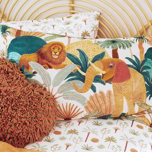 Close-up of Karina Jambrak x Adairs Kids bedlinen and matching accessories. 