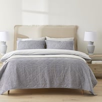 Stonewashed Cotton Printed Navy Stripe Quilted Coverlet Separates