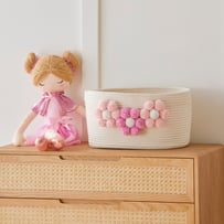 Designer Pom Pom Burst Rectangle Decorative Basket