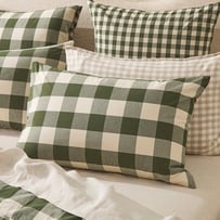 Stonewashed Cotton Basil Gingham Pillowcases