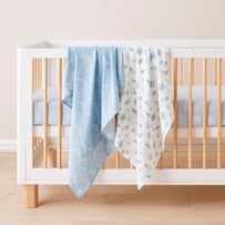 Whale Wonder White & Blue Cotton Muslin Baby Swaddles 2pk