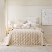 Stonewashed Cotton Natural Block Stripe Quilted Coverlet Separates