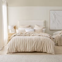 Stonewashed Cotton Natural Block Stripe Quilt Cover Separates