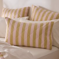Stonewashed Cotton Pink & Olive Oil Block Stripe Quilted Pillowcases
