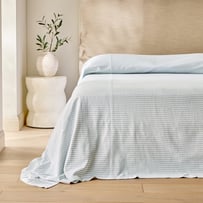 Noa White & Dusty Blue Stripe Bedcover Separates