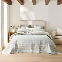 Linen Cotton Thyme Stripe Quilted Coverlet Separates