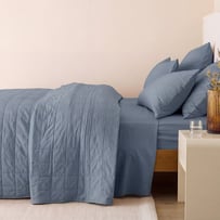 Stonewashed Cotton Bluestone Quilted Coverlet Separates