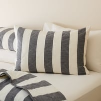 Stonewashed Cotton Black & Coconut Wide Stripe Quilted Pillowcases