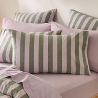 Stonewashed Cotton Emerald & Lilac Block Stripe Pillowcases