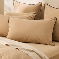 Stonewashed Cotton Sesame & Black Piped Pillowcases