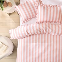 Microfibre Ruffle Pink Stripe Quilt Cover Set