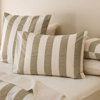 	Stonewashed Cotton Olive & Coconut Wide Stripe Pillowcases