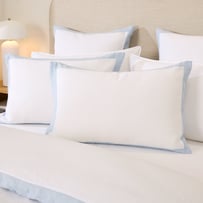 Vintage Washed Linen White & Dusty Blue Border Pillowcases