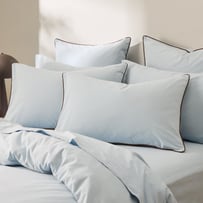 Stonewashed Cotton Coast & Chocolate Piped Pillowcases