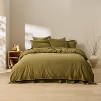 Stonewashed Cotton Olive & Peony Piped Quilt Cover Separates