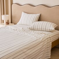 Stonewashed Cotton Chocolate & Coconut Pencil Stripe Sheet Separates