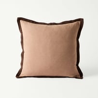 Belgian Vintage Washed Linen Mocha & Chocolate Border Cushion