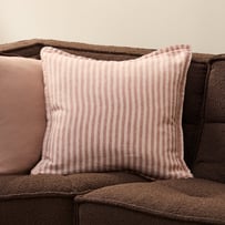 Belgian Vintage Washed Linen Nude Pink & Rosewood Bengal Stripe Cushion