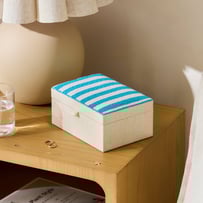 Amalfi Blue & White Stripe Beaded Trinket Box