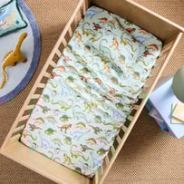 Dino Walk Soft Green Cot Sheet Set