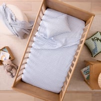 Rylee Soft Blue Gingham Cot Sheet Set