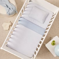 Vintage Washed Linen Dusty Blue & White Cot Quilt Cover Set