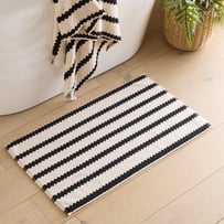 European Kadikoy Stripe Black & Natural Turkish Cotton Bath Mat
