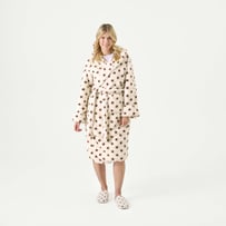 Printed Polka Dot Natural Sherpa Hooded Robe