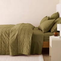 Stonewashed Cotton Olive Quilted Coverlet Separates