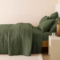 Stonewashed Cotton Basil Quilted Grid Coverlet Separates