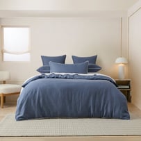 Vintage Washed Linen Denim & White Piped Quilt Cover Separates