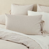 Stonewashed Cotton Coconut & Chocolate Thin Stripe Pillowcases