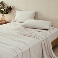 Stonewashed Cotton Coconut & Chocolate Thin Stripe Sheet Separates