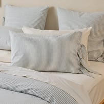 Stonewashed Cotton Thin Coconut & Blue Stripe Pillowcase