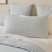 Stonewashed Cotton Thin Coconut & Blue Stripe Pillowcase