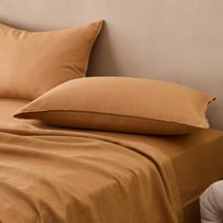 Vintage Washed Linen Caramel Sheet Separates