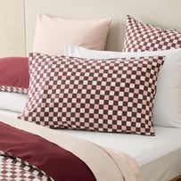 Stonewashed Cotton Burgundy & Peony Check Pillowcase