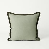 Belgian Vintage Washed Linen Gumleaf & Pine Border Cushion
