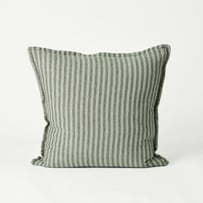 Belgian Vintage Washed Linen Bengal Stripe Gumleaf & Pine Cushion